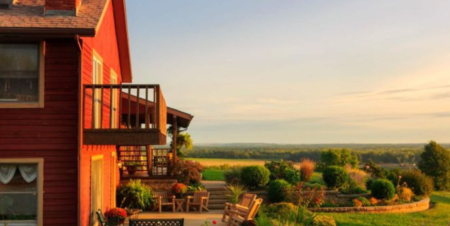 a view of cedar crest lodge and the kansas countryside